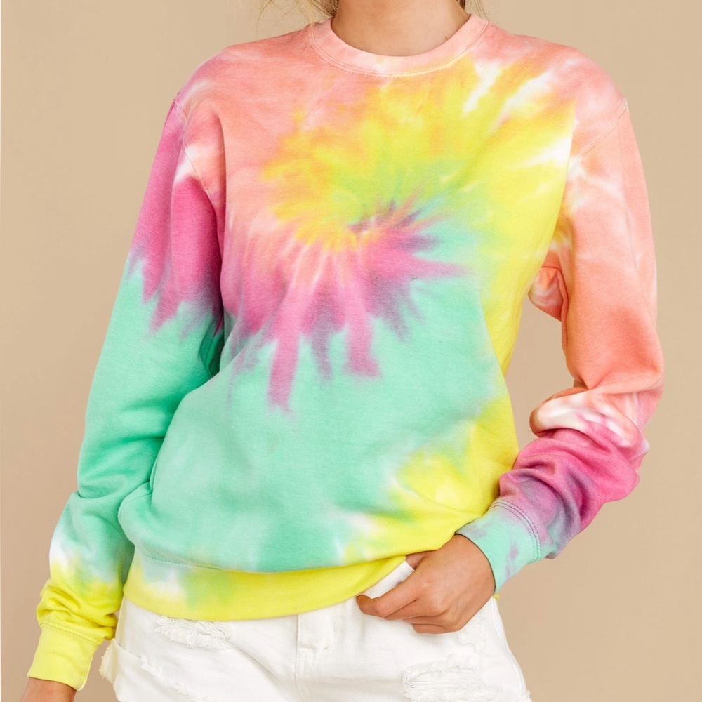 Dreamsicle Tie Dye Crew Neck Sweatshirt - Size S, Pink/Green/Orange/Yellow